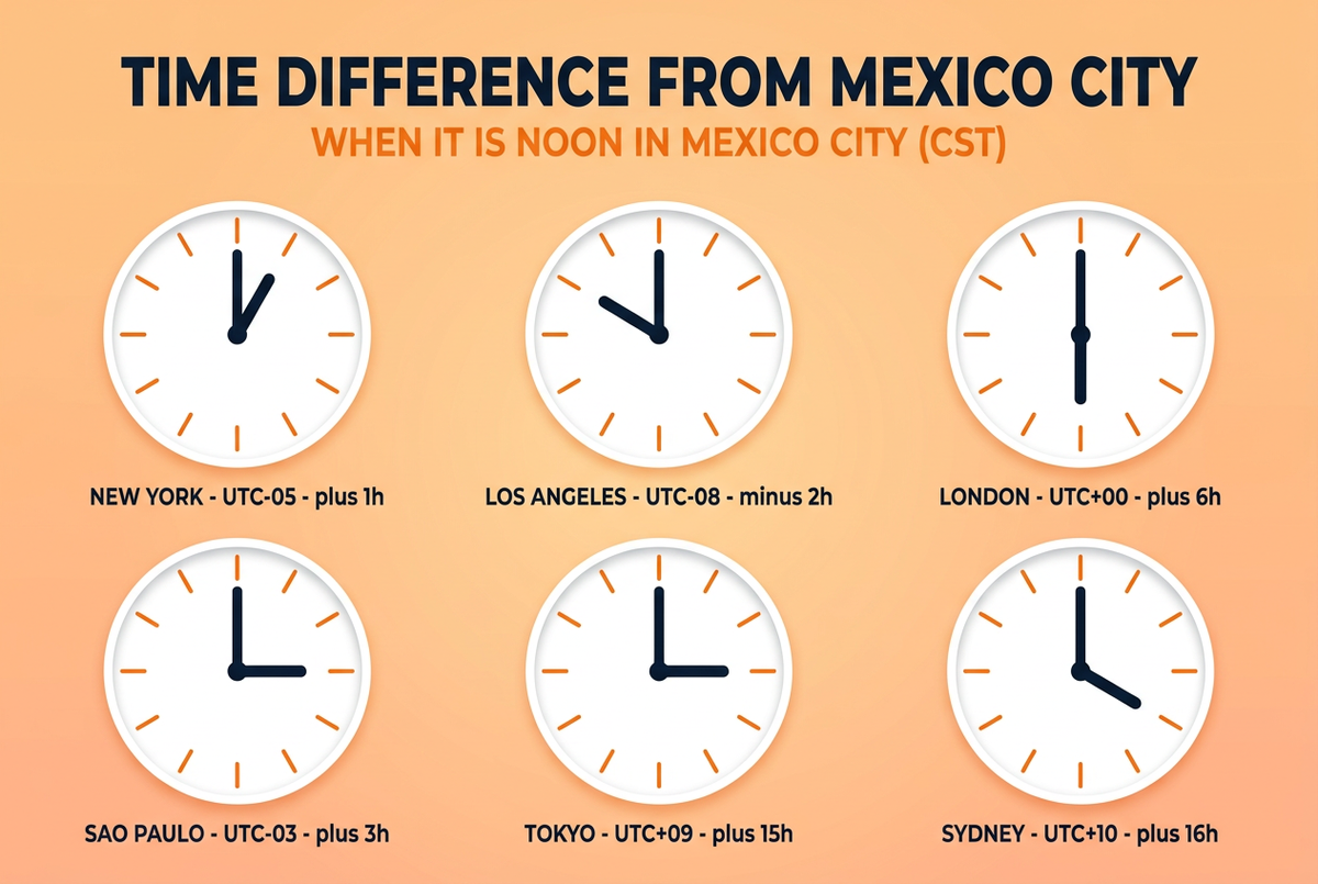 Time difference infographic for Mexico