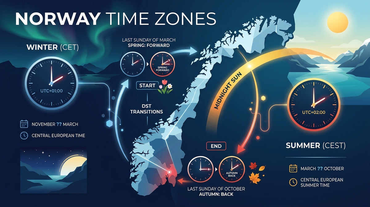 Time difference infographic for Norway