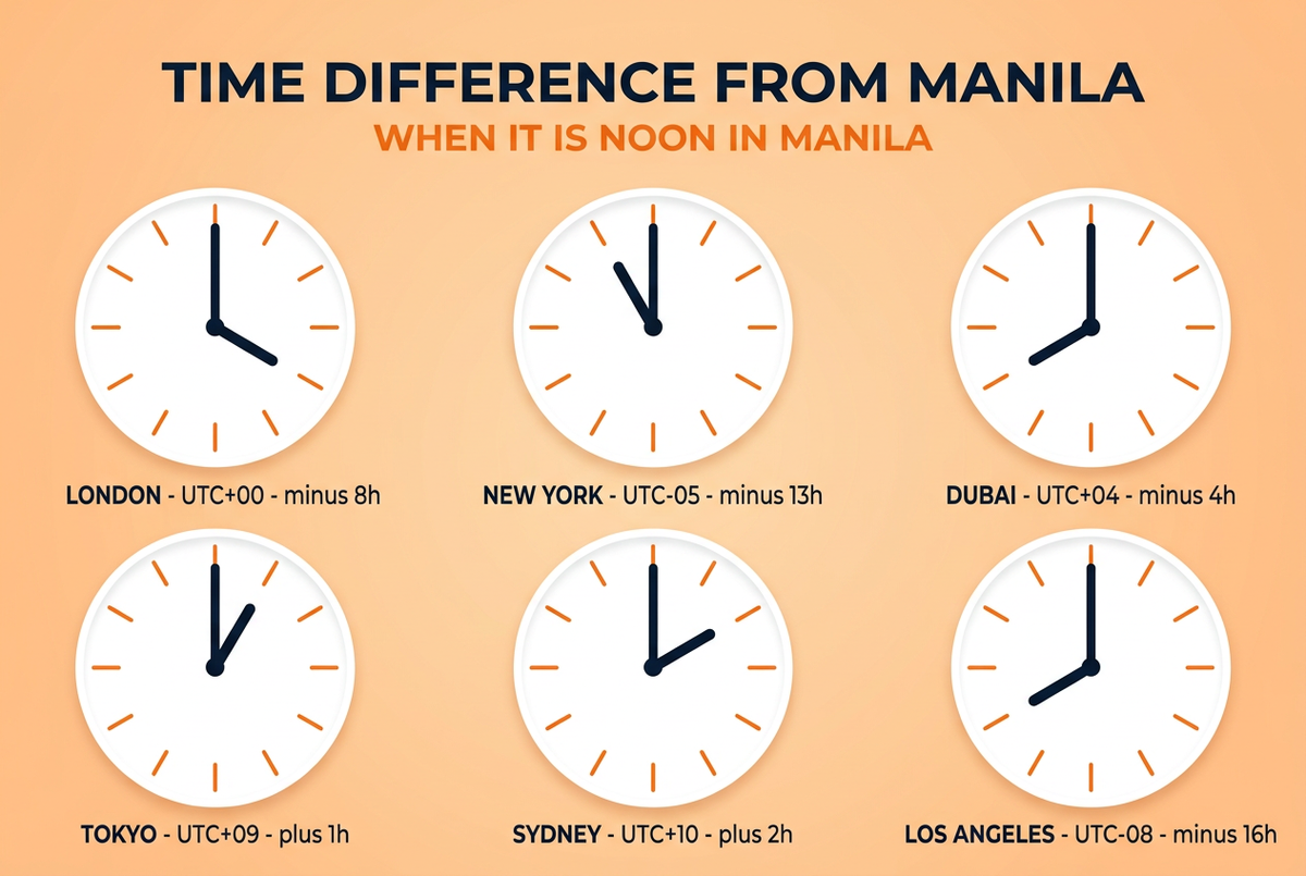 Time difference infographic for Philippines