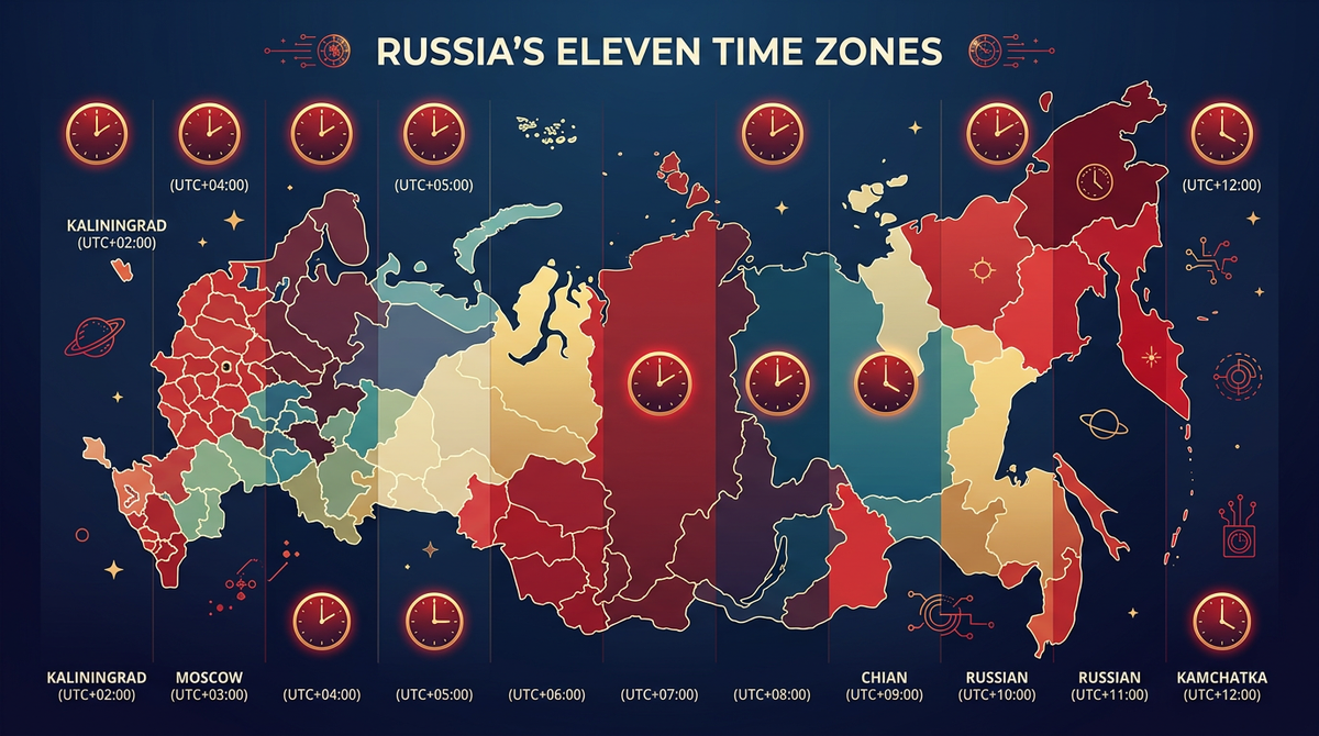 Time difference infographic for Russia