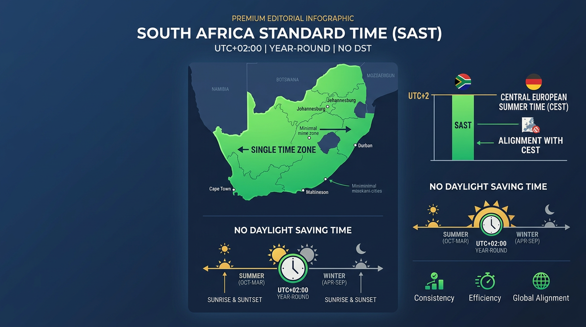 Time difference infographic for South Africa