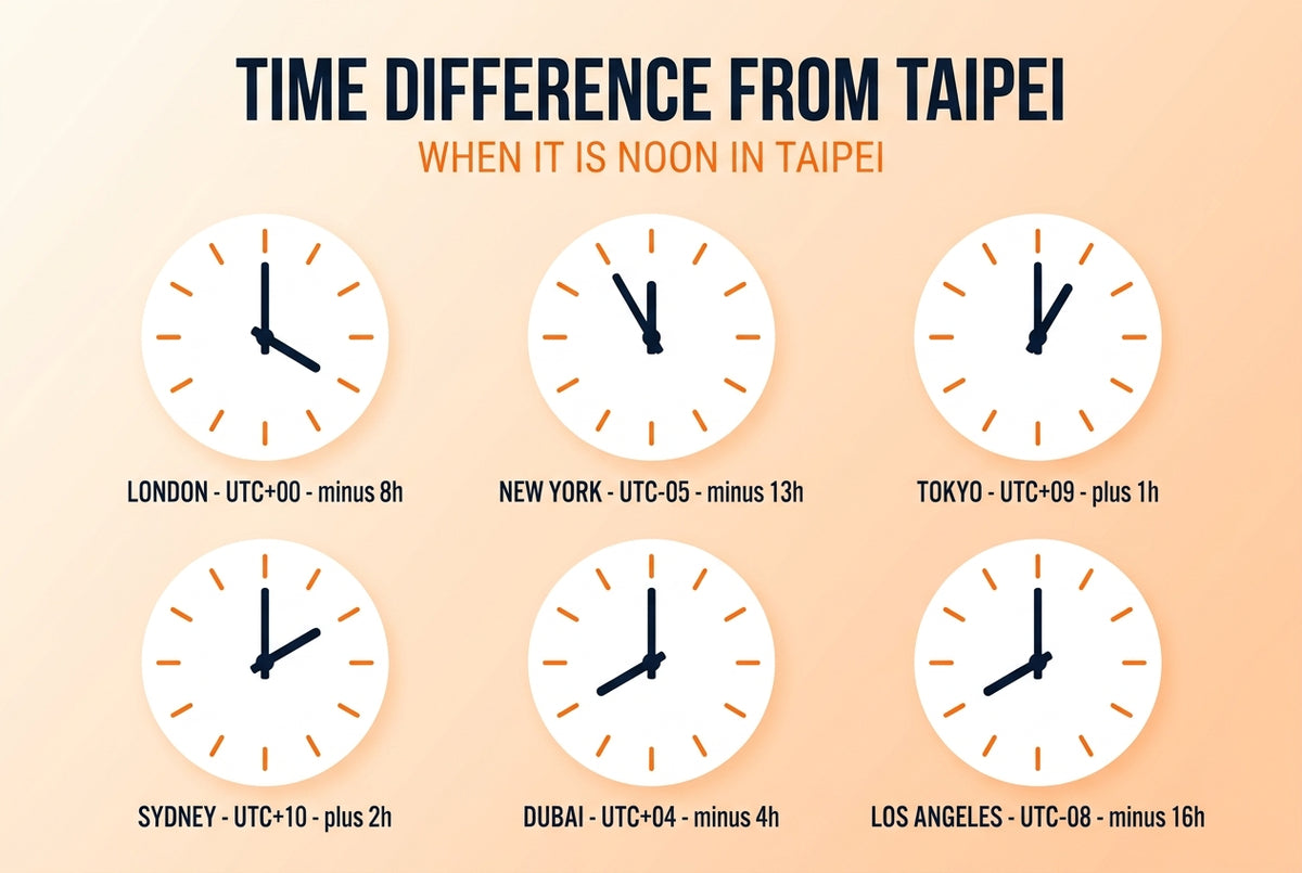 Time difference infographic for Taiwan
