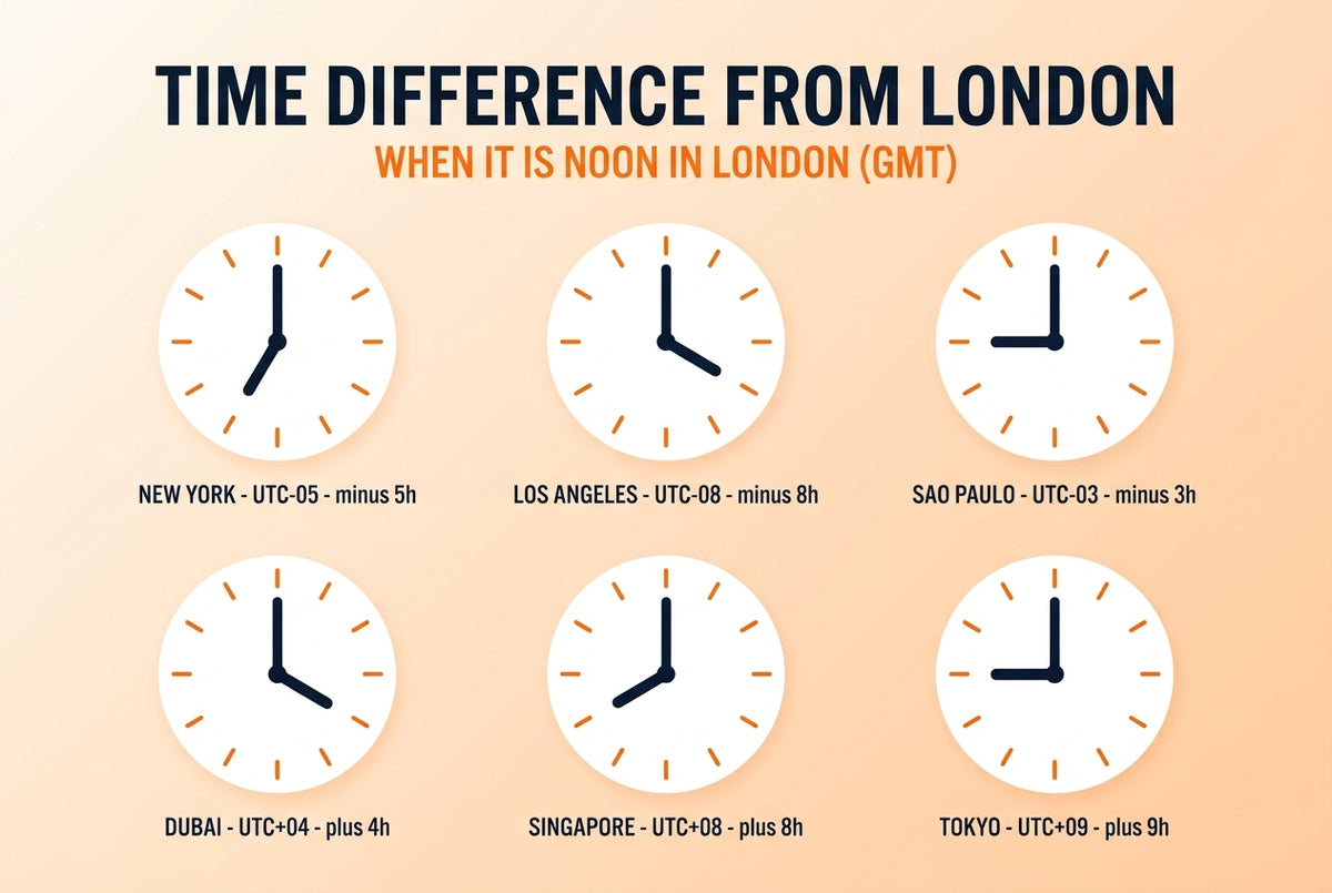 Time difference infographic for United Kingdom