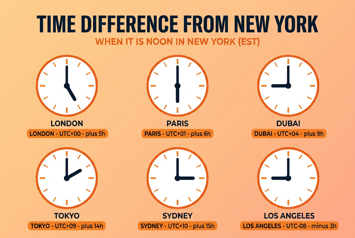 Time difference infographic for United States